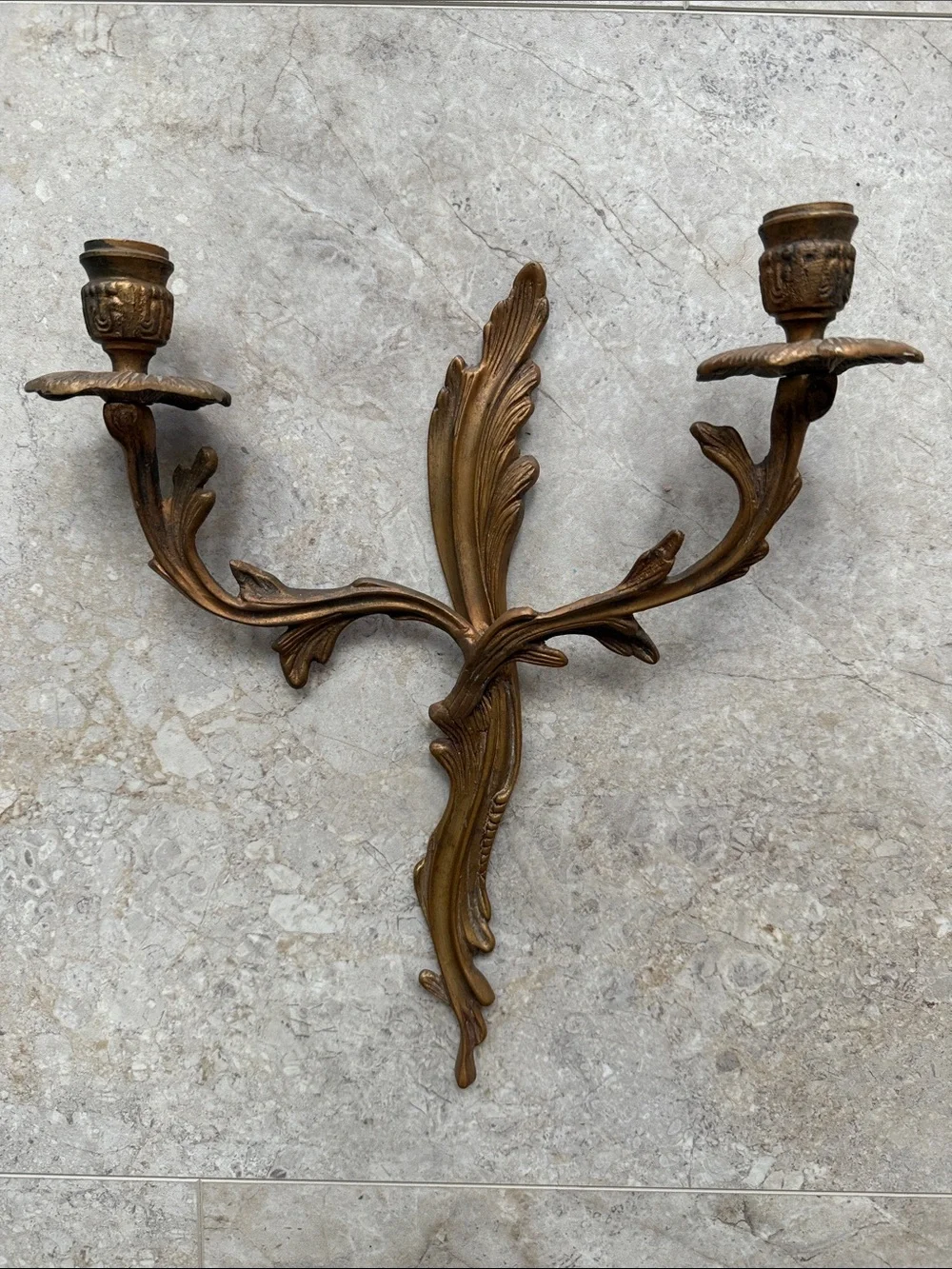 Vintage Art Deco Style Ornate Bronze Brass Candle Wall Sconce